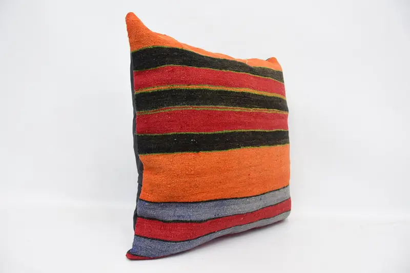 Handmade Kilim Cushion, Art Deco Pillow Cover, Kilim Cushion Sham, Pillow Cover, 24x24 Orange Cushion, Aztec Pillow, Turkish Pillow - 3