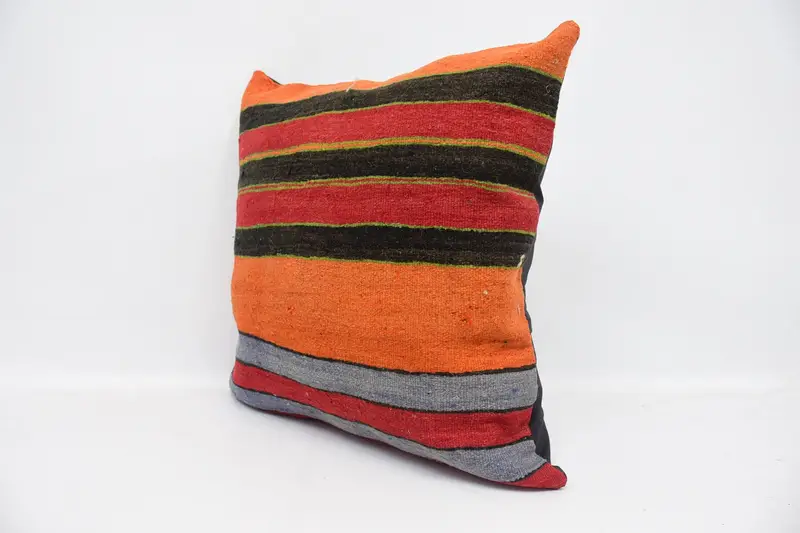 Handmade Kilim Cushion, Art Deco Pillow Cover, Kilim Cushion Sham, Pillow Cover, 24x24 Orange Cushion, Aztec Pillow, Turkish Pillow - 4