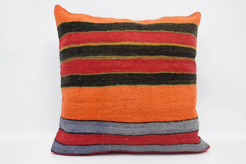 Handmade Kilim Cushion, Art Deco Pillow Cover, Kilim Cushion Sham, Pillow Cover, 24x24 Orange Cushion, Aztec Pillow, Turkish Pillow - 1