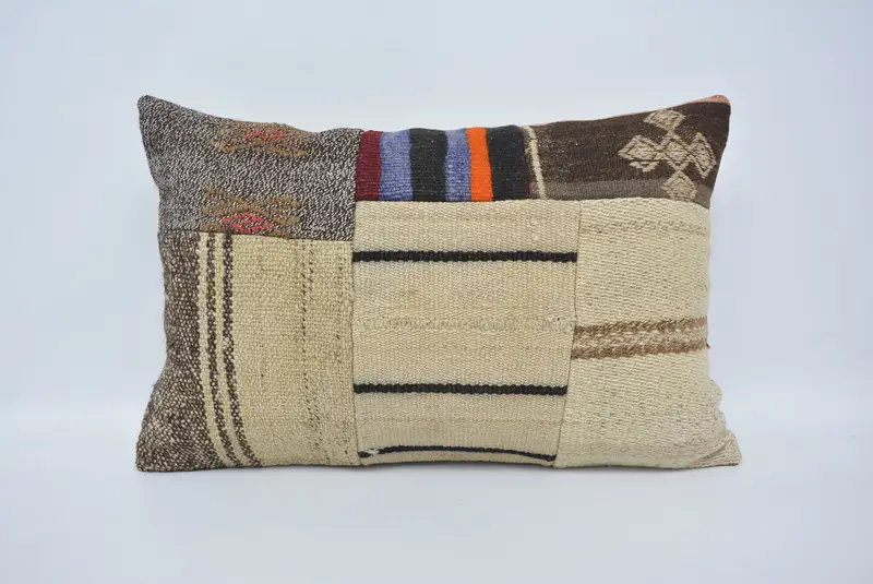 Turkish Kilim Pillow, Interior Designer Pillow, 16x24 Beige Cushion Case, Pillow, Pillow for Couch, Chair Cushion Case, Boho Throw Pillow - 1