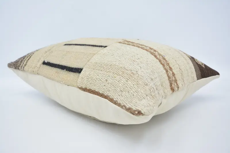 Turkish Kilim Pillow, Interior Designer Pillow, 16x24 Beige Cushion Case, Pillow, Pillow for Couch, Chair Cushion Case, Boho Throw Pillow - 6