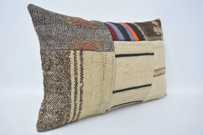 Turkish Kilim Pillow, Interior Designer Pillow, 16x24 Beige Cushion Case, Pillow, Pillow for Couch, Chair Cushion Case, Boho Throw Pillow - 3