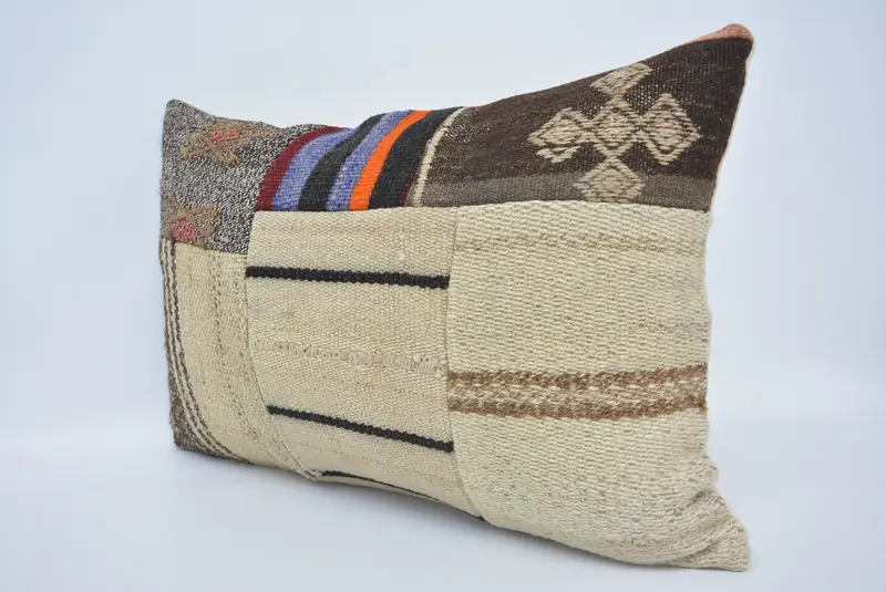 Turkish Kilim Pillow, Interior Designer Pillow, 16x24 Beige Cushion Case, Pillow, Pillow for Couch, Chair Cushion Case, Boho Throw Pillow - 4