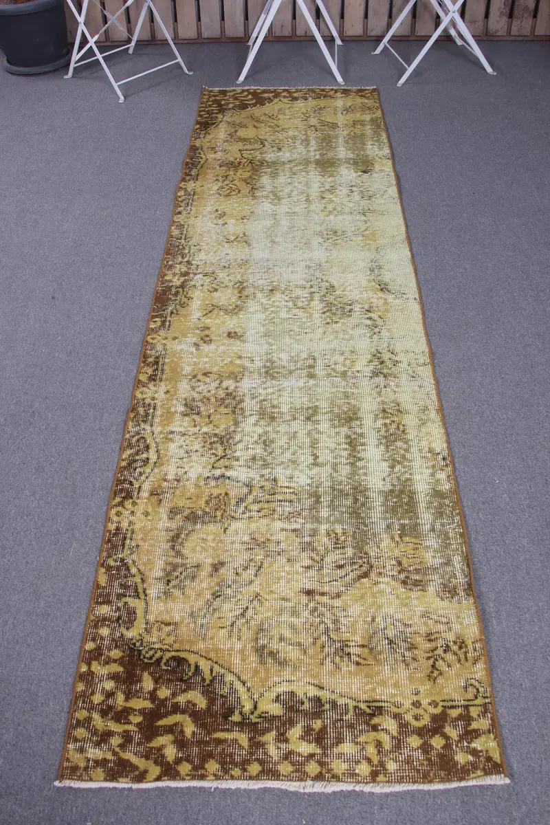 手作りの黄色のパッチワークラグ、2.3x8.3フィート