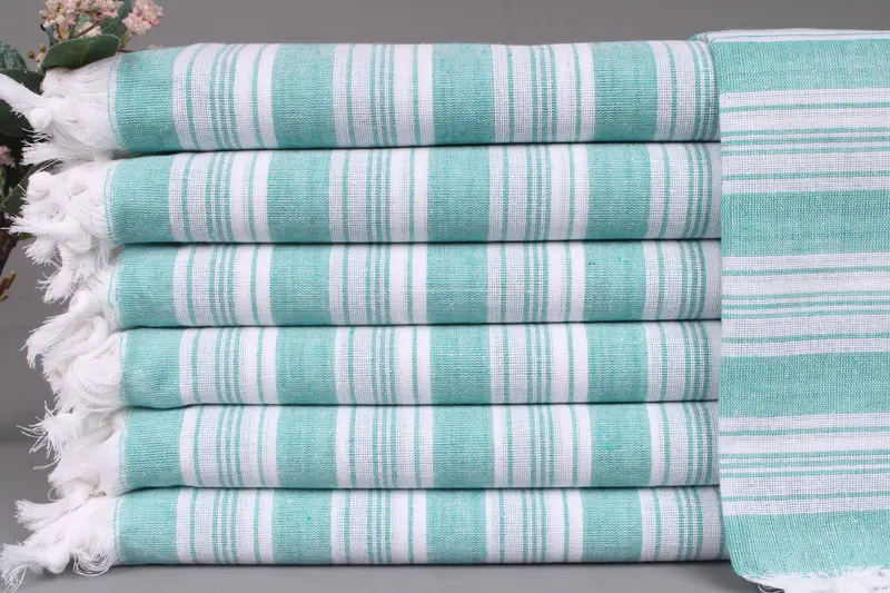 Turkish Beach Towel Personalized Gift Box Green Striped, 40x71 Inches