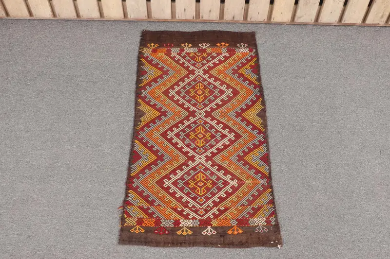 Handmade Red Oriental Rug, 1,7x3,1 ft with Orange Accents