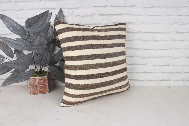 18x18 Beige Pillow Case, Vintage Kilim Throw Pillow, Car Cushion Cover, Armchair Pillow Case, Interior Designer Pillow, Boho Pillow, Cushion Case - 3
