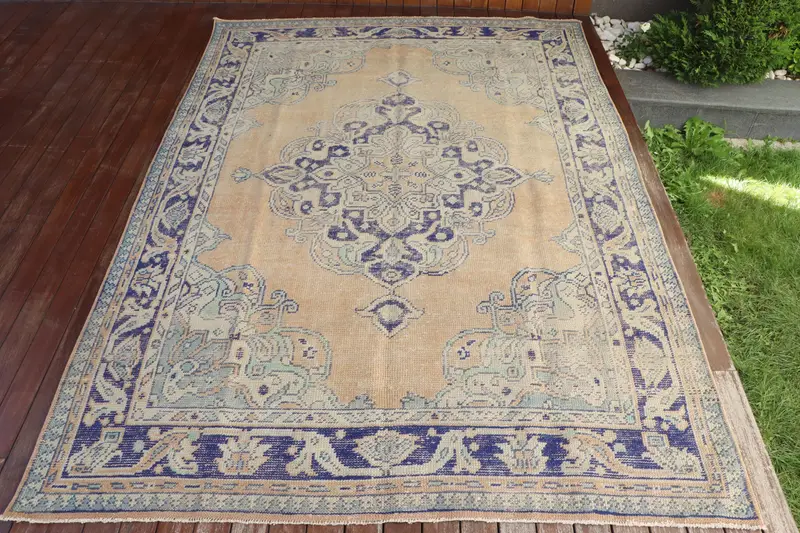 Handmade Moroccan Rug, 0.5x8.9 ft Orange & Blue