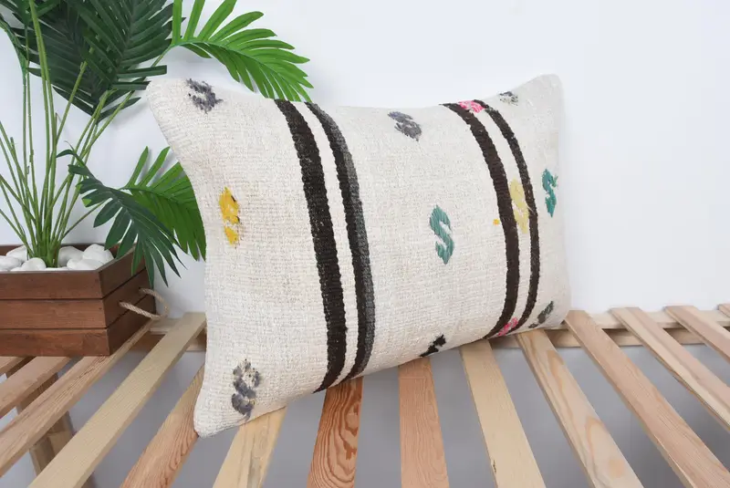 Kilim Cushion Sham, Antique Pillows, 16x24 Beige Cushion Cover, Interior Designer Pillow, Cushion Cover, Designer Throw Pillow Cover - 4