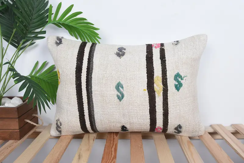 Kilim Cushion Sham, Antique Pillows, 16x24 Beige Cushion Cover, Interior Designer Pillow, Cushion Cover, Designer Throw Pillow Cover - 1