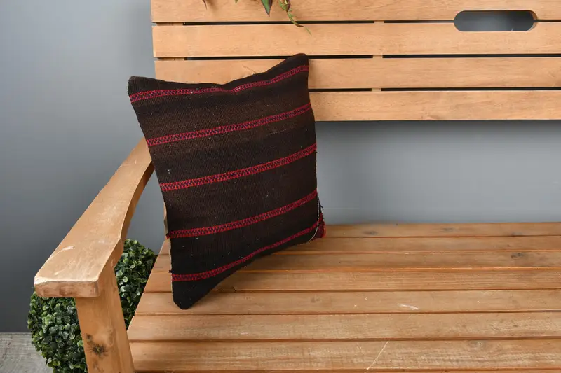14x14 Brown Pillow Cover, Handmade Throw Cushion Case, Vintage Kilim Pillow, Ethnic Throw Cushion, Vintage Pillow, Pillow for Couch, Cushion Case - 1
