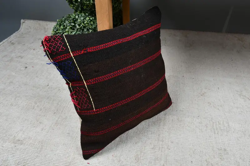 14x14 Brown Pillow Cover, Handmade Throw Cushion Case, Vintage Kilim Pillow, Ethnic Throw Cushion, Vintage Pillow, Pillow for Couch, Cushion Case - 6