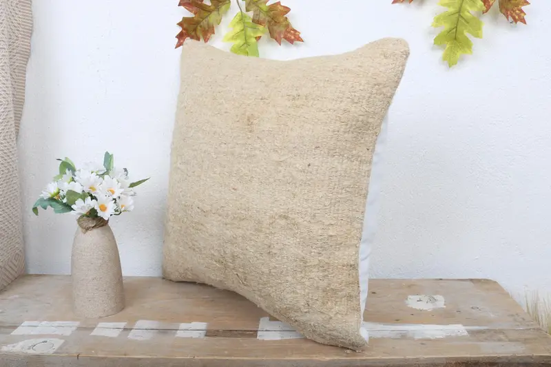 16x16 Beige Cushion, Vintage Pillow, Cushion, Handmade Kilim Cushion, Pattern Throw Pillow Case, Rustic Pillow Sham, Kilim Pillow - 4