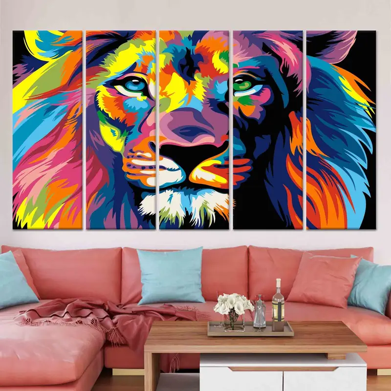 Modern Renkli Soyut Aslan Kanvas Tablo Tablo - Aslan Sevgiliye Hediye