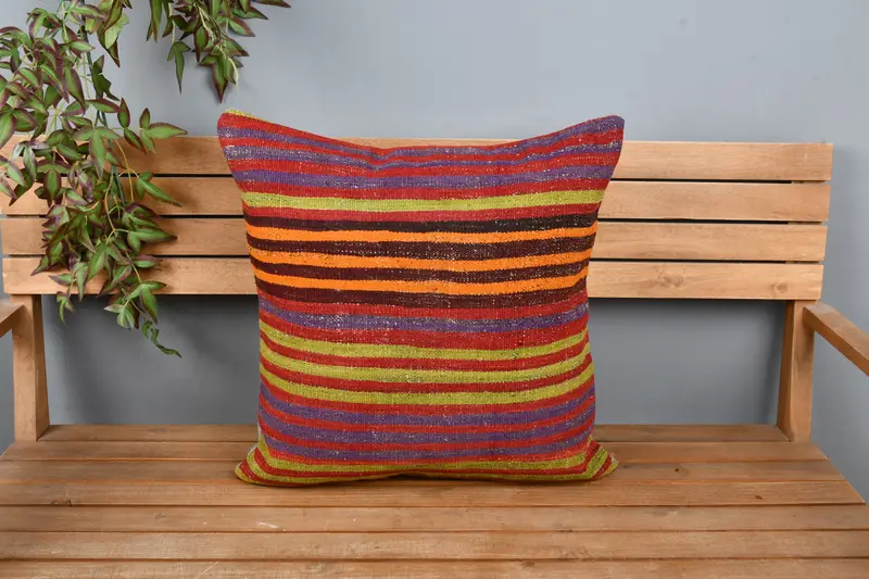 Pillow Cover, Ethnical Kilim Rug Pillow, 22x22 Blue Pillow, Kilim Cushion Sham, Wholesale Pillow Cover, Antique Pillows, Muted Cushion Cover - 5