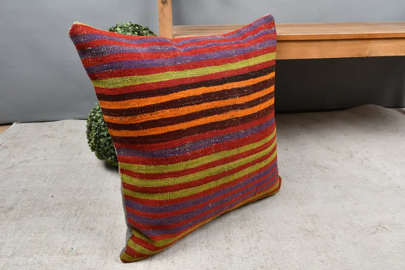 Pillow Cover, Ethnical Kilim Rug Pillow, 22x22 Blue Pillow, Kilim Cushion Sham, Wholesale Pillow Cover, Antique Pillows, Muted Cushion Cover - 7