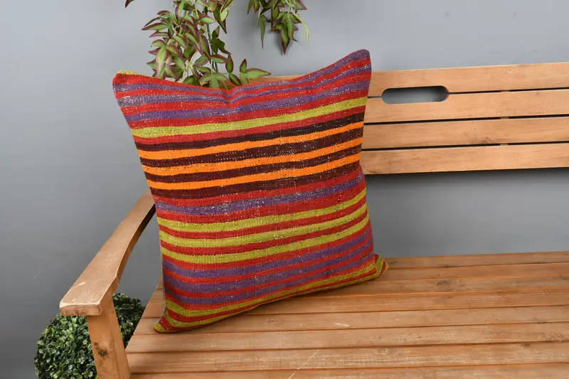 Pillow Cover, Ethnical Kilim Rug Pillow, 22x22 Blue Pillow, Kilim Cushion Sham, Wholesale Pillow Cover, Antique Pillows, Muted Cushion Cover - 1