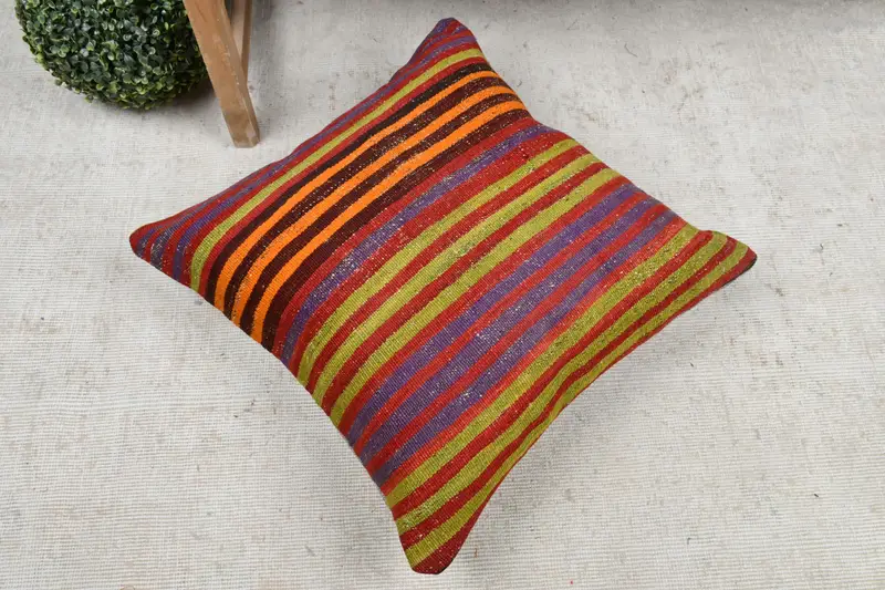 Pillow Cover, Ethnical Kilim Rug Pillow, 22x22 Blue Pillow, Kilim Cushion Sham, Wholesale Pillow Cover, Antique Pillows, Muted Cushion Cover - 8