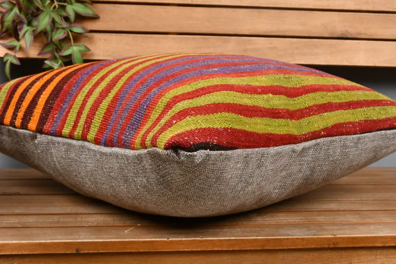 Pillow Cover, Ethnical Kilim Rug Pillow, 22x22 Blue Pillow, Kilim Cushion Sham, Wholesale Pillow Cover, Antique Pillows, Muted Cushion Cover - 3