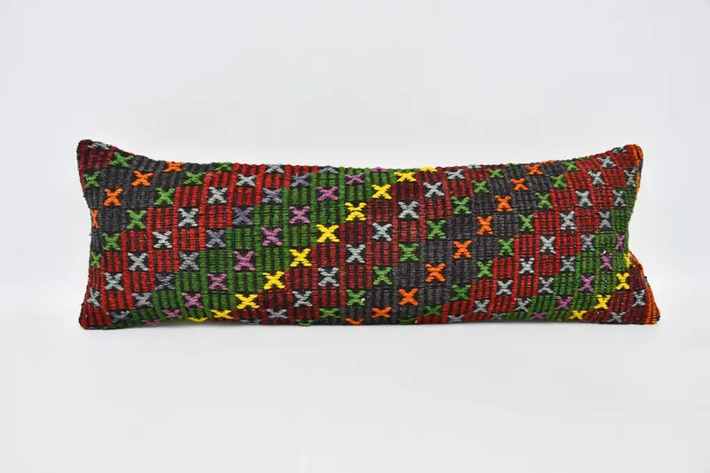 Farmhouse Pillow, One Of A Kind Cushion Case, Vintage Kilim Throw Pillow, Cushion, Vintage Pillow, 12x36 Green Pillow Case, Turkish Pillow - 1