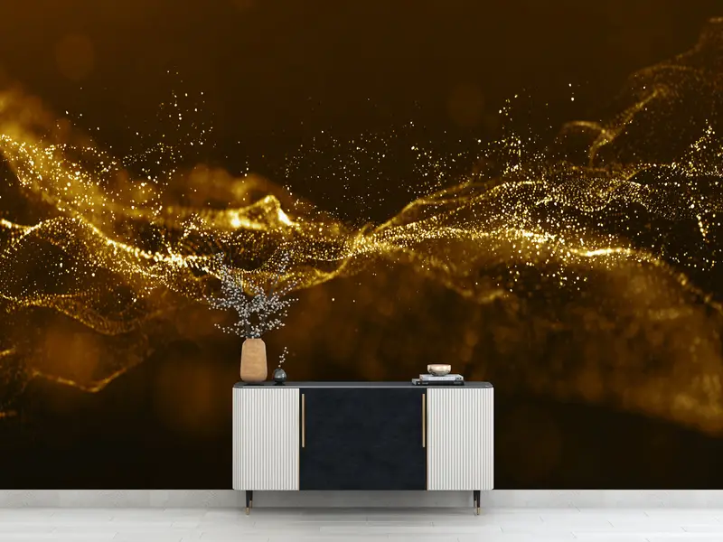 Gold Shimmery Wall Art, Modern Wall Paper, Black And Gold Wallpaper, Trendy Wall Poster, Shimmery Wallpaper, Abstract Wallpaper, - 3