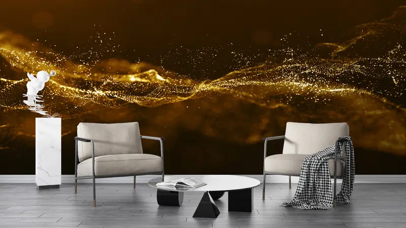 Gold Shimmery Wall Art, Modern Wall Paper, Black And Gold Wallpaper, Trendy Wall Poster, Shimmery Wallpaper, Abstract Wallpaper, - 2