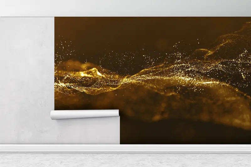 Gold Shimmery Wall Art, Modern Wall Paper, Black And Gold Wallpaper, Trendy Wall Poster, Shimmery Wallpaper, Abstract Wallpaper, - 1