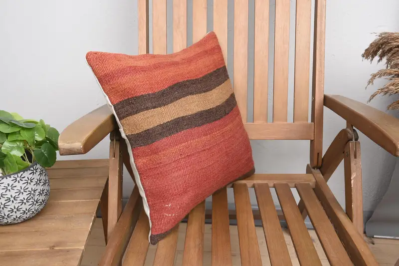 Christmas Cushion, Antique Pillows, Aesthetic Cushion Case, 16x16 Red Cushion, Kilim Pillow, Gift Pillow, Pillow - 2