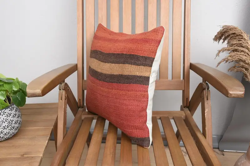 Christmas Cushion, Antique Pillows, Aesthetic Cushion Case, 16x16 Red Cushion, Kilim Pillow, Gift Pillow, Pillow - 3