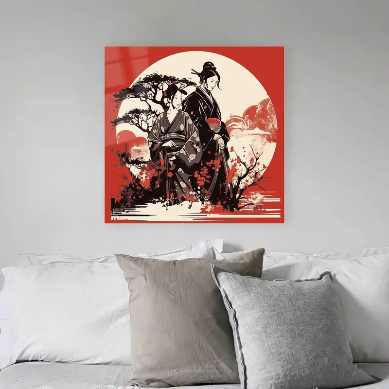 エレガントなプリントガラス：トレンディーなライフスタイルのためのモダンな和のデザイン