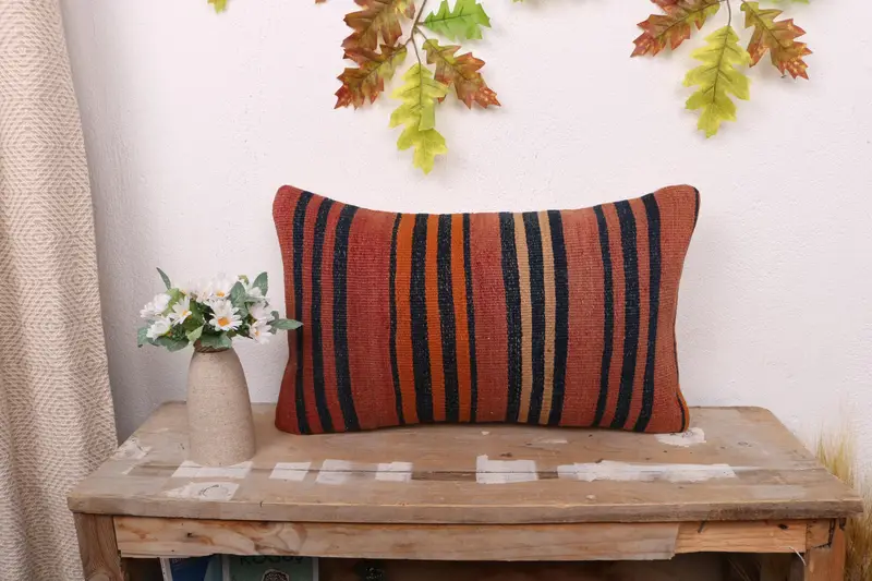 Antique Pillows, Kilim Cushion Sham, 12x20 Red Cushion Cover, Living Room Throw Cushion, Throw Kilim Pillow, Pillow, Neutral Cushion Cover - 1