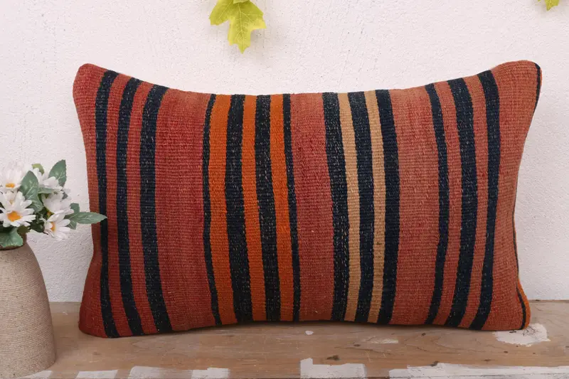 Antique Pillows, Kilim Cushion Sham, 12x20 Red Cushion Cover, Living Room Throw Cushion, Throw Kilim Pillow, Pillow, Neutral Cushion Cover - 2