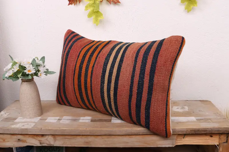 Antique Pillows, Kilim Cushion Sham, 12x20 Red Cushion Cover, Living Room Throw Cushion, Throw Kilim Pillow, Pillow, Neutral Cushion Cover - 4