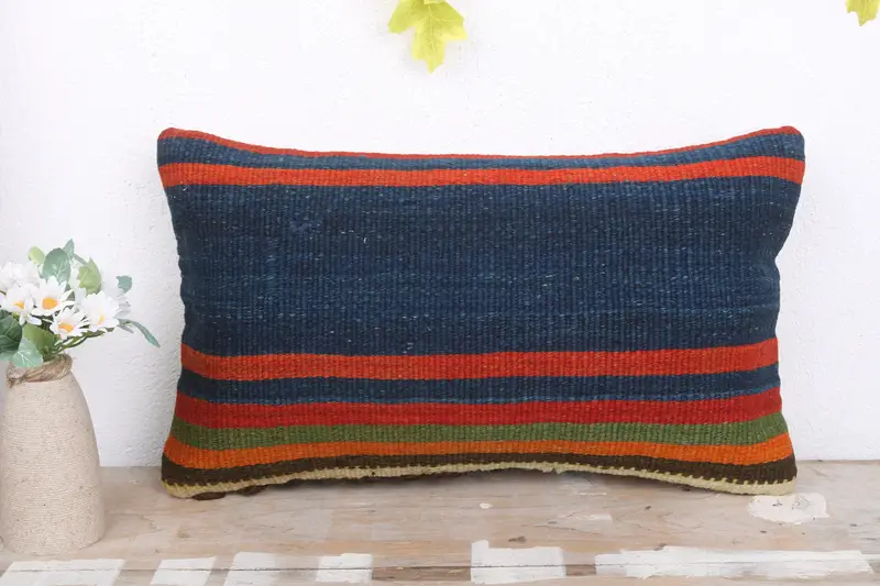 Throw Kilim Pillow, 12x20 Blue Cushion, Shabby Chic Pillow Case, Turkish Pillow, Outdoor Pillow Case, Pillow Case, Boho Pillow - 2