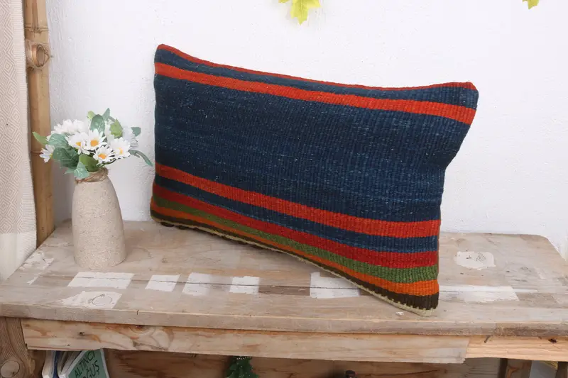 Throw Kilim Pillow, 12x20 Blue Cushion, Shabby Chic Pillow Case, Turkish Pillow, Outdoor Pillow Case, Pillow Case, Boho Pillow - 4