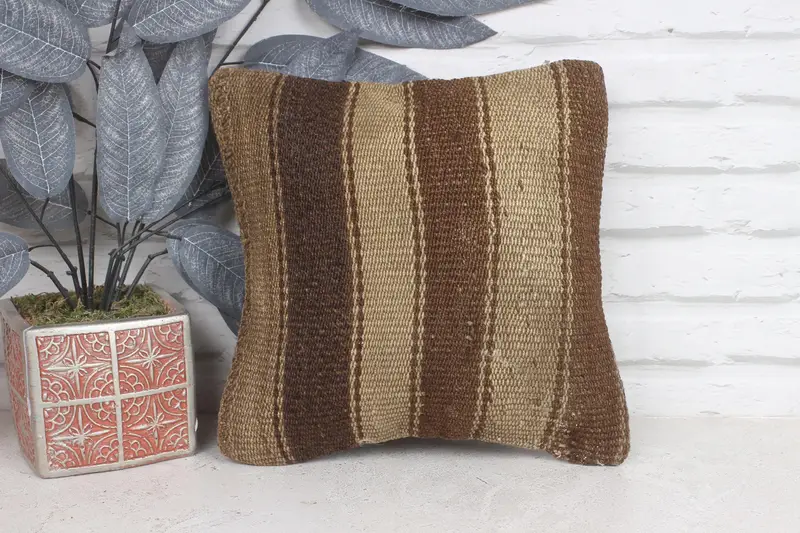 Cushion Cover, 12x12 Brown Cushion Case, Outdoor Bolster Cushion Cover, Boho Pillow, Pillow for Couch, Vintage Pillow Case, Vintage Kilim Pillow - 1