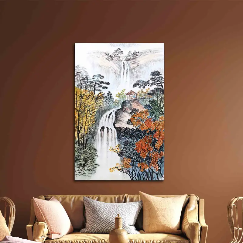 Elegantly Printed Glass: Japanese Waterfall Landscape Design