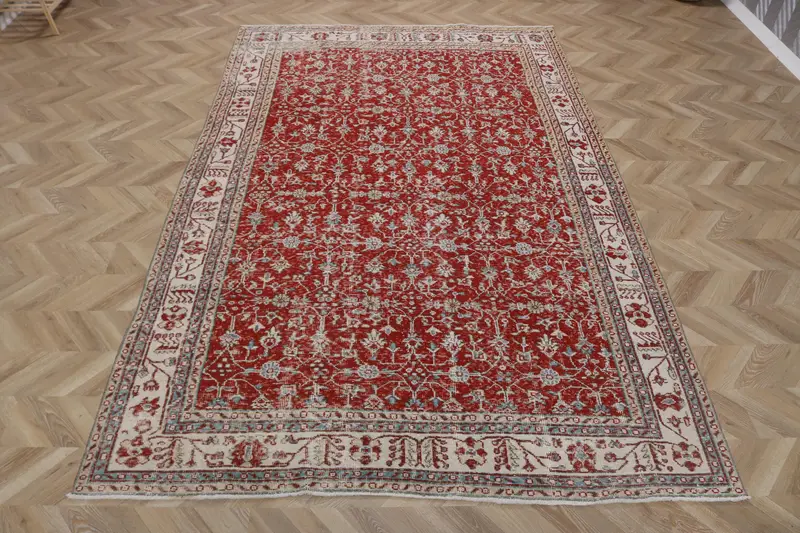 Turkish 6.6x10.6 ft Rug, Large Vintage Rug, Red Abstract Wool Rug - 1