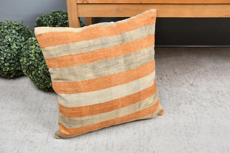 Pillow for Sofa, Pillow Sham, Ethnic Pillow Cover Pillow Sham, 18x18 Orange Pillow Sham, Home Decor Pillow, Throw Kilim Pillow - 7