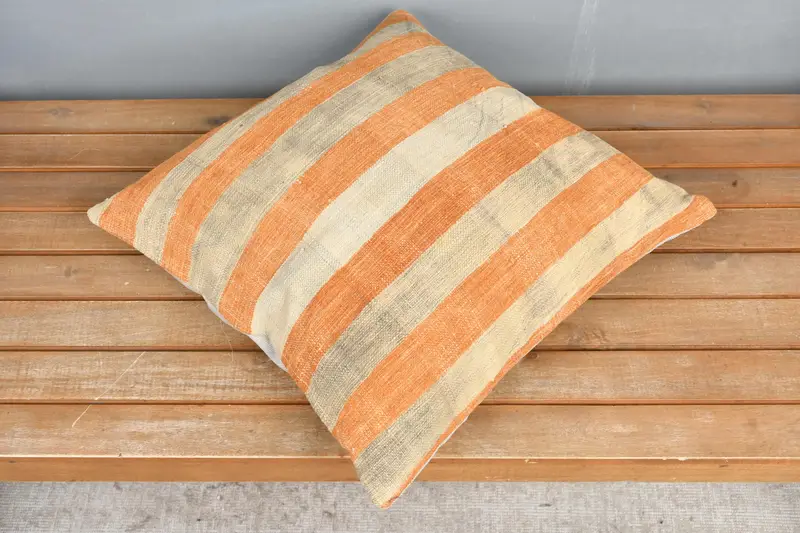 Pillow for Sofa, Pillow Sham, Ethnic Pillow Cover Pillow Sham, 18x18 Orange Pillow Sham, Home Decor Pillow, Throw Kilim Pillow - 2