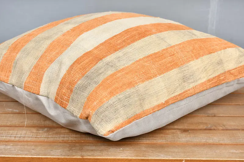 Pillow for Sofa, Pillow Sham, Ethnic Pillow Cover Pillow Sham, 18x18 Orange Pillow Sham, Home Decor Pillow, Throw Kilim Pillow - 4