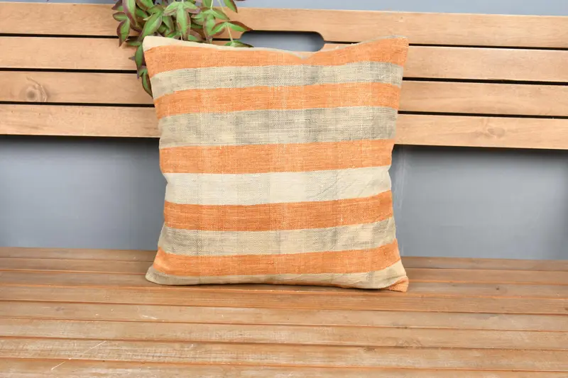 Pillow for Sofa, Pillow Sham, Ethnic Pillow Cover Pillow Sham, 18x18 Orange Pillow Sham, Home Decor Pillow, Throw Kilim Pillow - 6