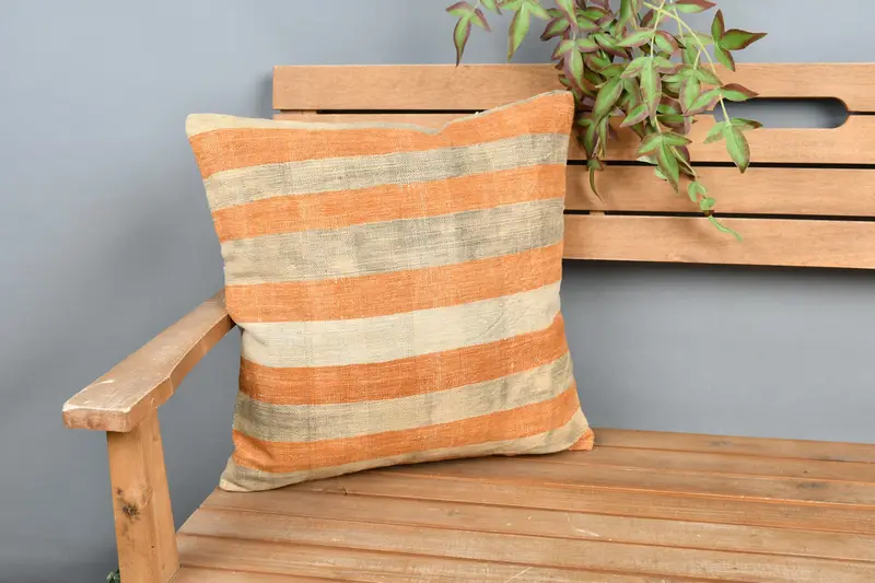Pillow for Sofa, Pillow Sham, Ethnic Pillow Cover Pillow Sham, 18x18 Orange Pillow Sham, Home Decor Pillow, Throw Kilim Pillow - 1