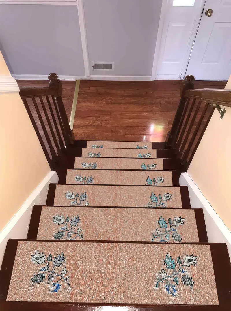 Beige Floral Kilim Design Printed Rug for Stairs, Bohemian Chic