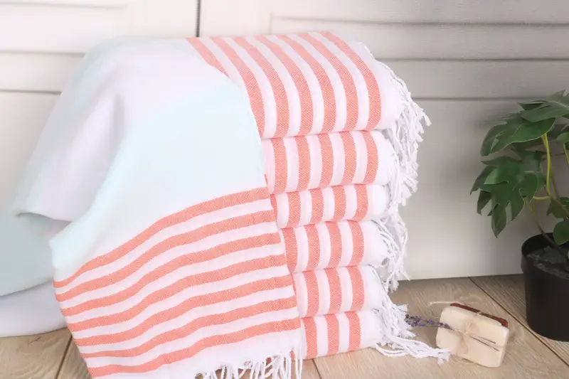 Personalized Bridesmaid Gift Beach Towel Mint-Orange Stripes, 70x40 Inches