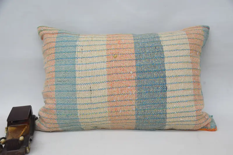 Handgefertigtes gestreiftes Kissen, 16x24 Blau-Orange-Kissen