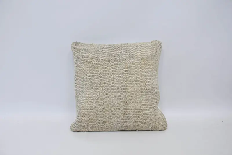 Cushion Case, Accent Cushion Case, Colorful Pillow, Vintage Pillow, Boho Pillow Sham Cover, 16x16 White Cushion, Ethnical Kilim Rug Pillow - 1