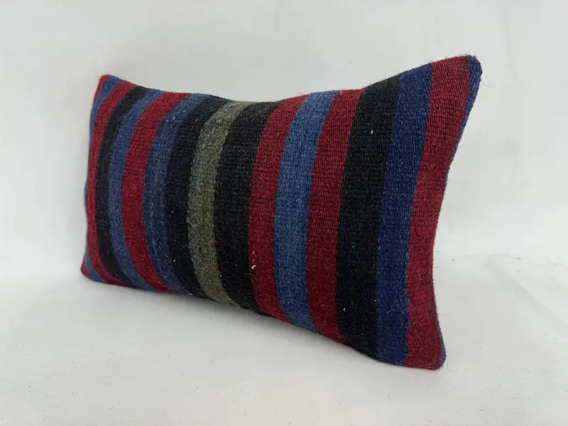 Purple & Red Striped Throw Pillow, 12x20 Inches, Embroidered Rectangle Pillow - 4