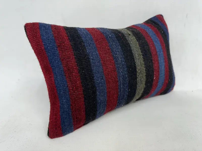 Purple & Red Striped Throw Pillow, 12x20 Inches, Embroidered Rectangle Pillow - 3