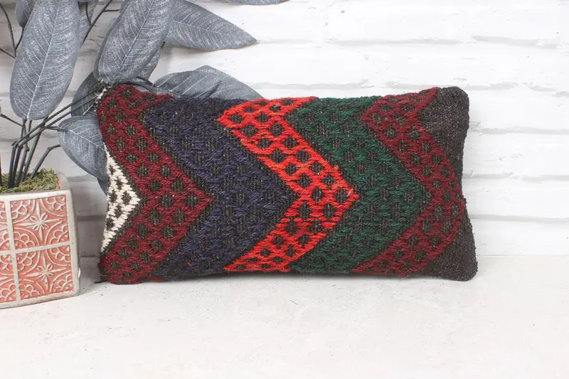Handmade Kilim Cushion, Personalized Gift Pillow Pillow Sham, Cushion Cover, Throw Kilim Pillow, Sofa Pillow Cover, 8x16 Red Pillow, Antique Pillows - 1